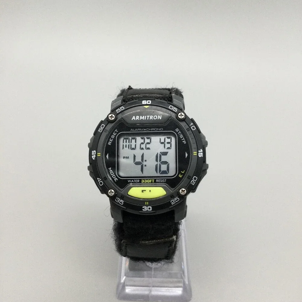 Armitron Pro Sport Mens Watch 43mm Digital Black Nylon Alarm Chrono Backlight
